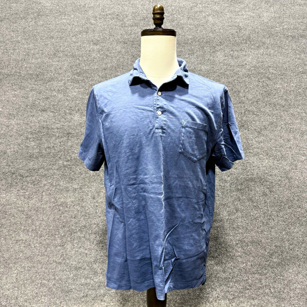 J.Crew Garment Dyed Slub Cotton Polo Shirt Mens L Blue Pocket Short Sleeve